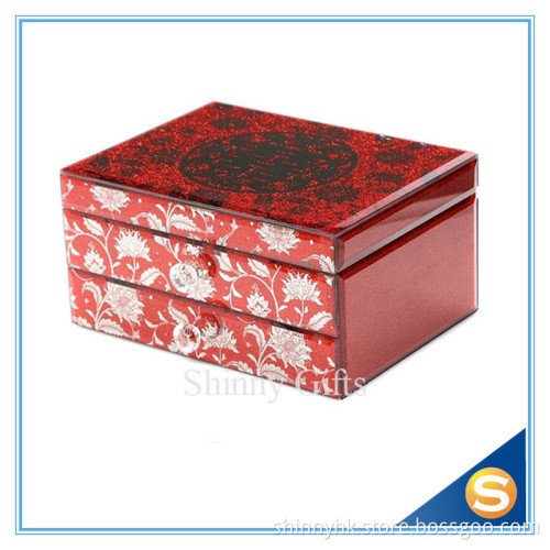 Wedding Jewelry Box Chinese Red Mirror Glass Luxury Jewelry Box